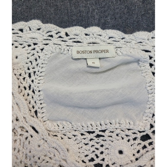 Boston Proper Ivory White Crochet Square Hippy Boho Long Sleeve Top Cover up S - Picture 7 of 15